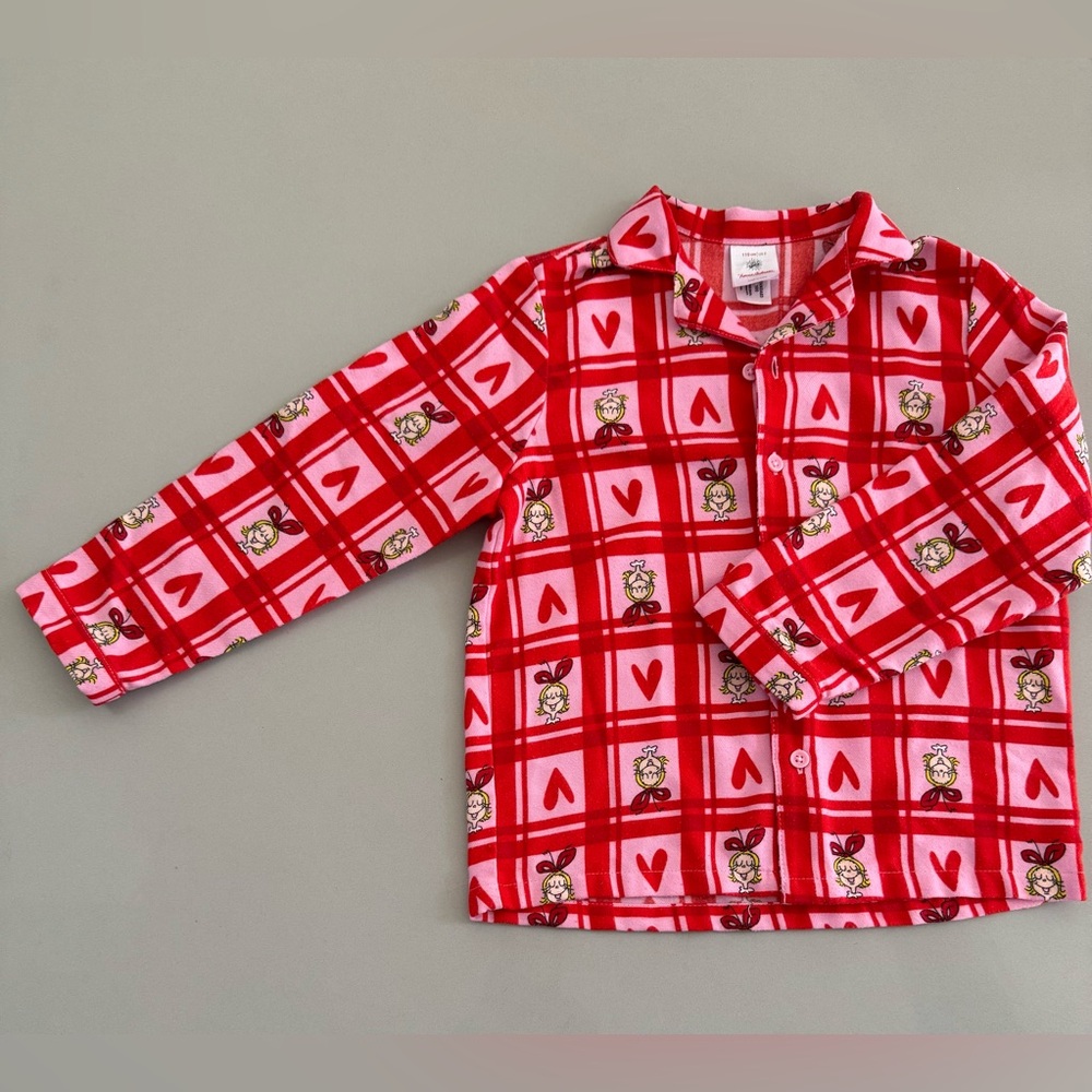 Cute Cozy Hanna Andersson Hearts Grinch Red/Pink Plaid Kids Pajama Top Size: 5